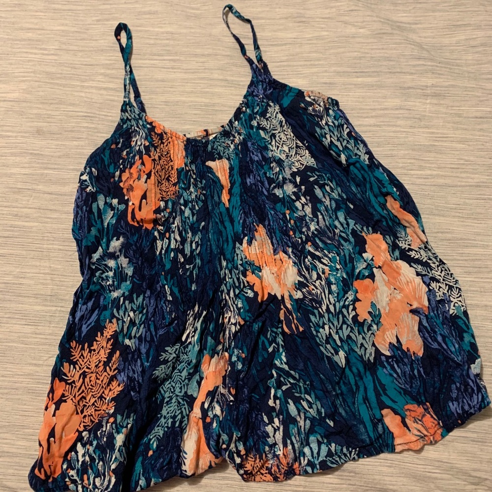 Old Navy Blue Floral Strappy Tank Blouse Sz XS